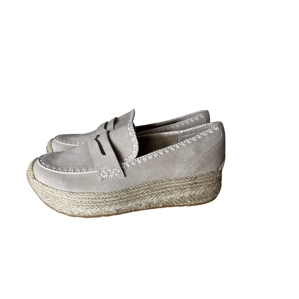 Dolce Vita Suede Espadrille Platform Penny Loafer Beige Whipstitch Women 9.5 New